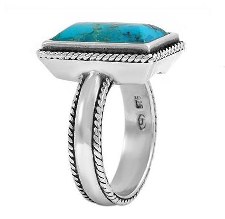 *BOMA*GENUINE 15MM TURQUOISE RING IN SOLID 925 SILVER-sz 6